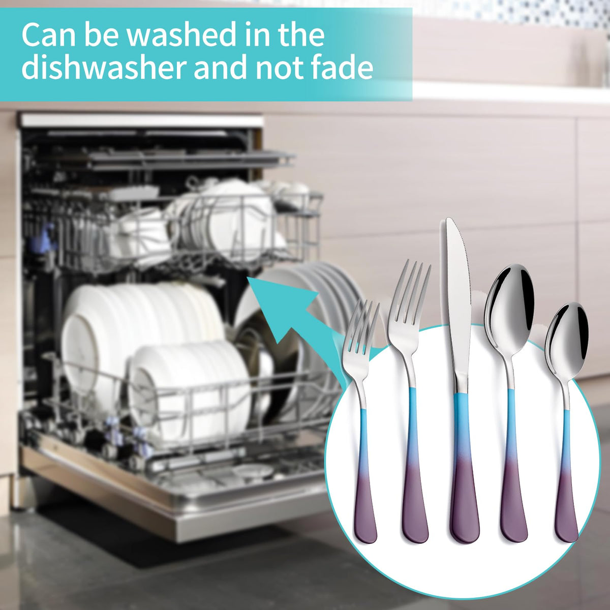 20-Piece Blue and Purple Silverware Set for 4, 18/0 Stainless Steel Flatware Cutlery Utensils Set, Includes Dinner