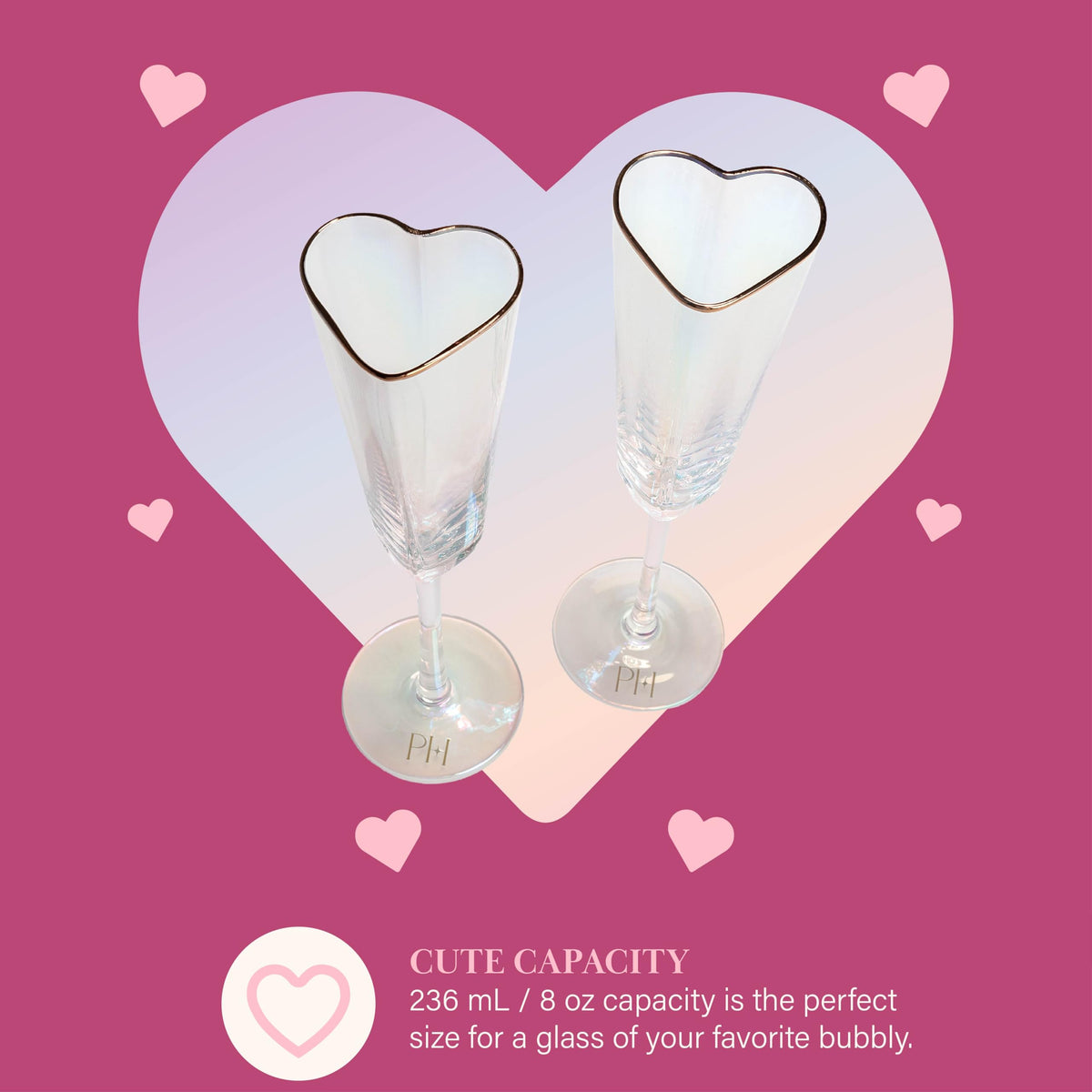 Heart Shaped Champagne Flute Gift Set, Elegant Handmade Glassware Set, Perfect for Celebrations, Weddings or any