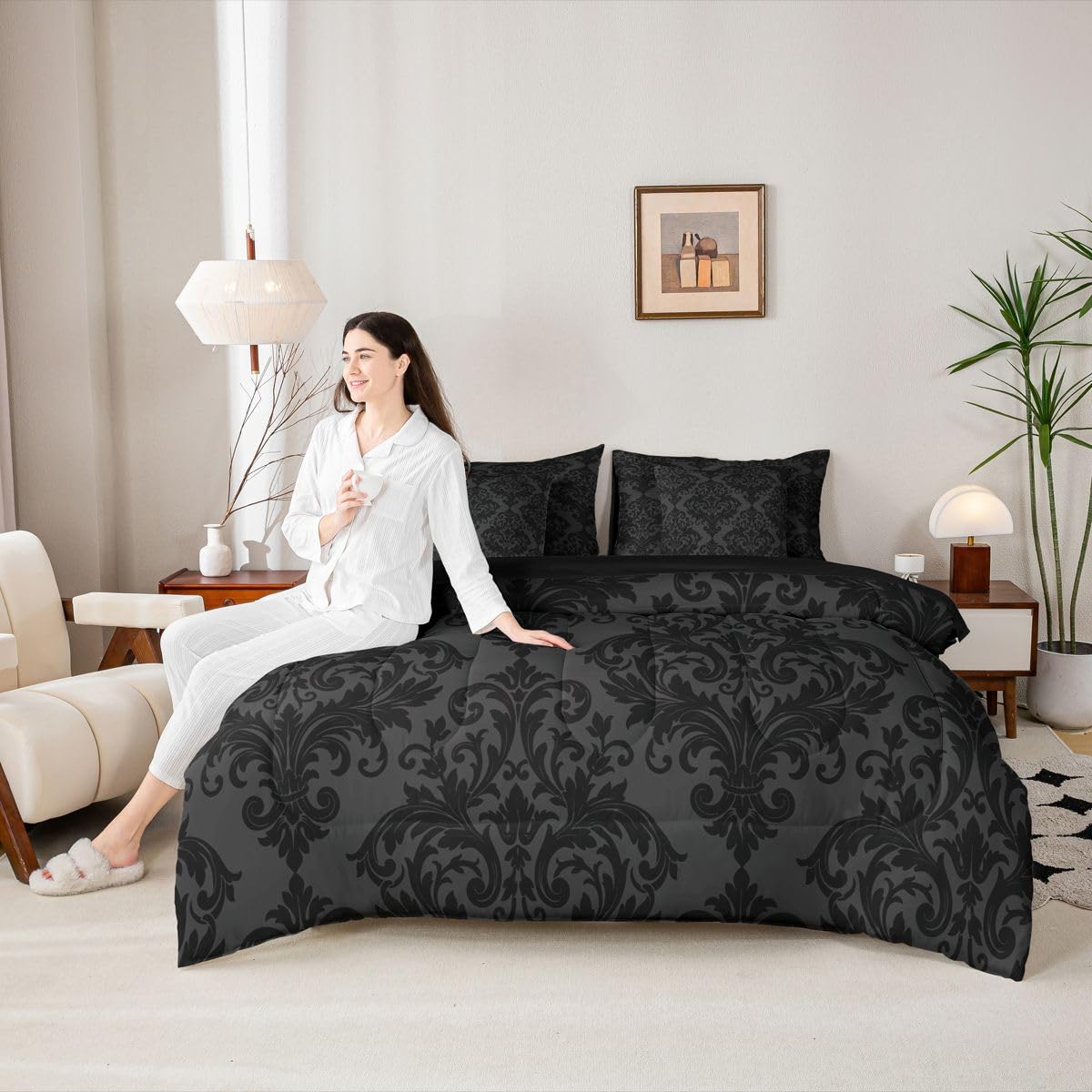Gothic Damask Comforter Set with Sheets 7 Piece Twin Size