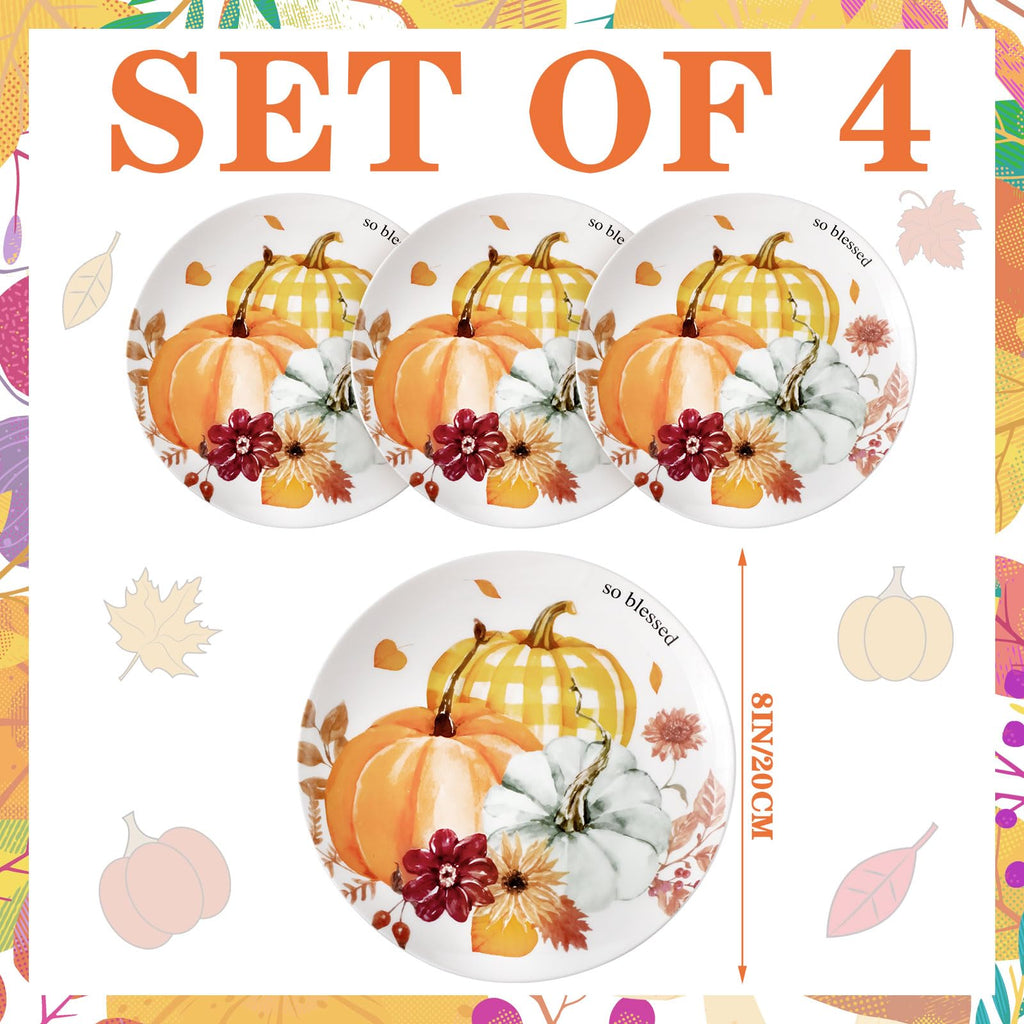 4 Pc Thanksgiving Dinner Plate Ceramic Plate, Classic Pattern