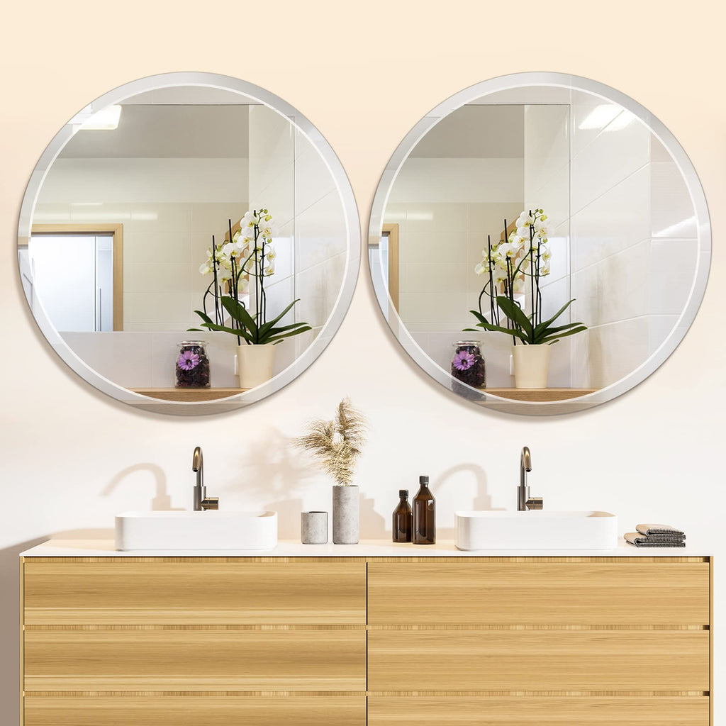 Round Frameless Wall Mirror, 36 Inch, HD Float Glass, Beveled Edge