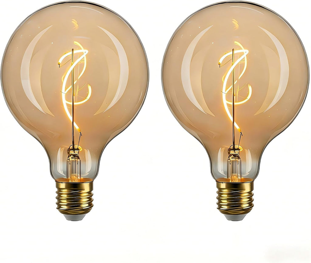Oversized LED Edison Bulb, Amber 4W 2200K Dimmable E26 Globe 2PK