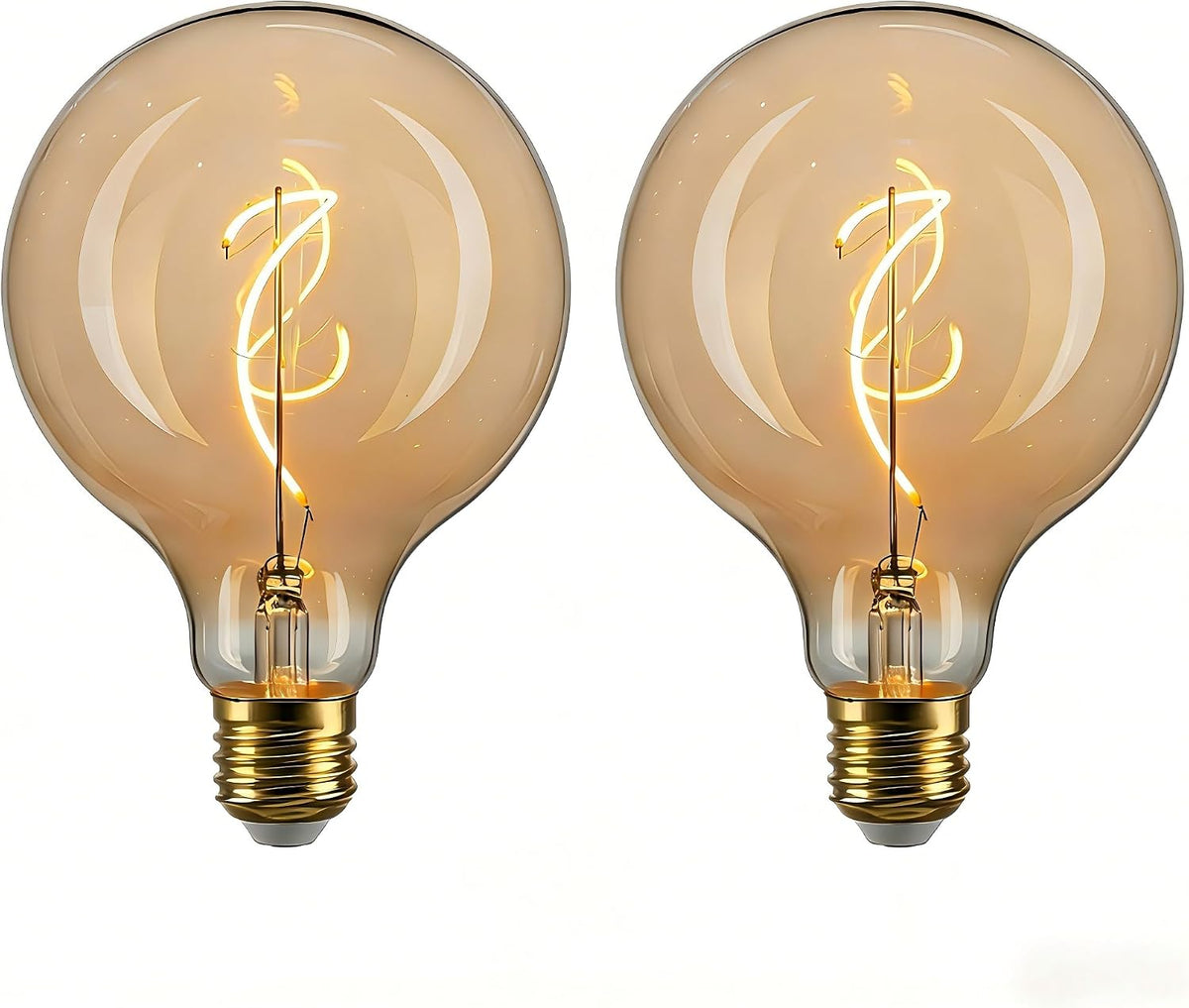 Oversized LED Edison Bulb, Amber 4W 2200K Dimmable E26 Globe 2PK