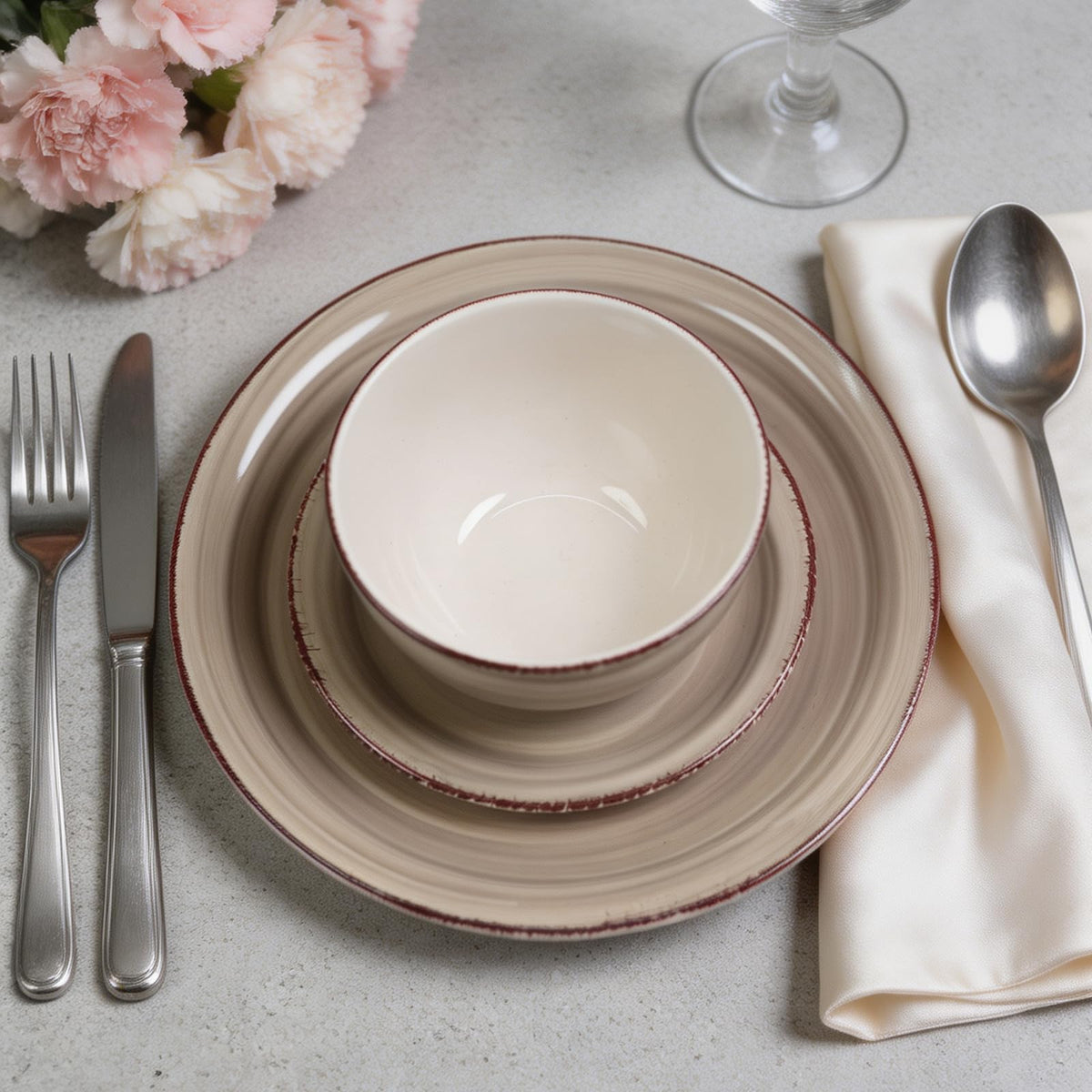 Stoneware Dinnerware Set, 12 Piece Service for 4, Plates and Bowls with 10.5" Dinner Plates, 8" Salad Plates, 5.5"