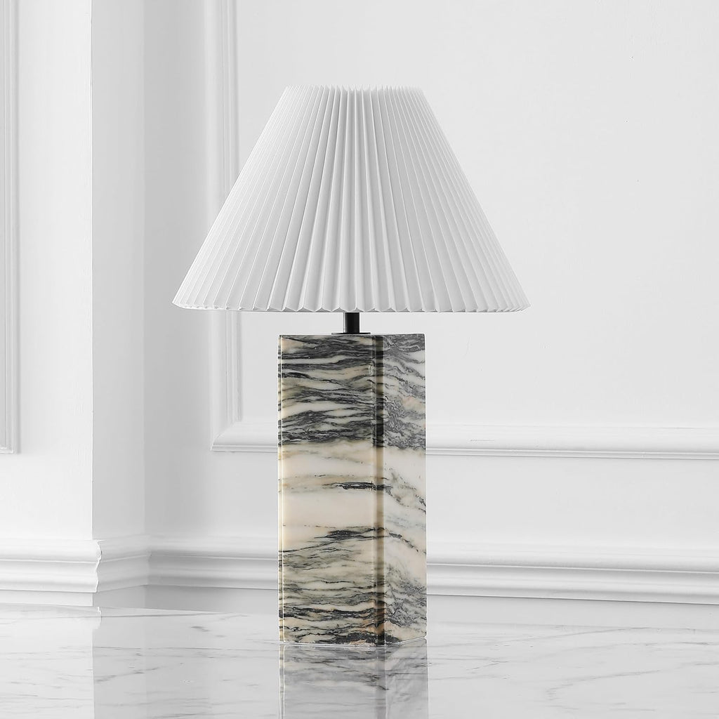 Mackenzie Cream/White Marble Square 25-inch Table Lamp Living Room Home Office Desk Nightstand (LED Bulb Included)