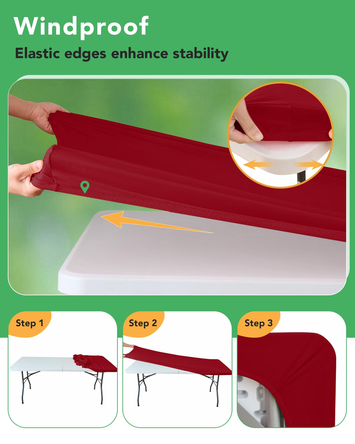 Fitted Tablecloth Rectangle Table Cloths with Elastic, 6 ft, Red, 6 Pack