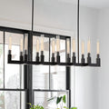 Inspired Cannele Style 54-inch Linear Dining Room Pendant Light Fixture with Glass Tube,Black Rectangular 12-Lights Industrial Kitchen Island Lighting Over Table(Included E26 Bulbs)