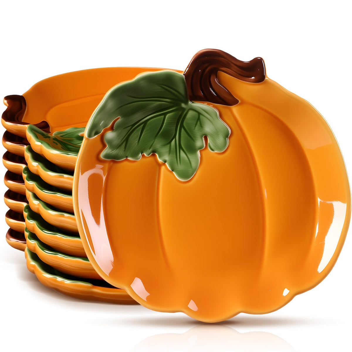 8 Pcs 5.91'' Ceramic Pumpkin Plates Fall Appetizer Dishes, Orange