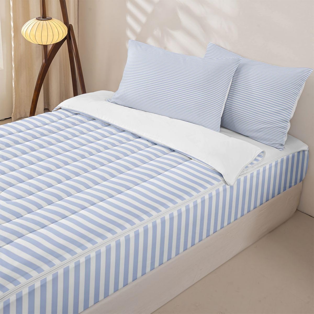 Blue White Stripe Zipper Bedding Set
