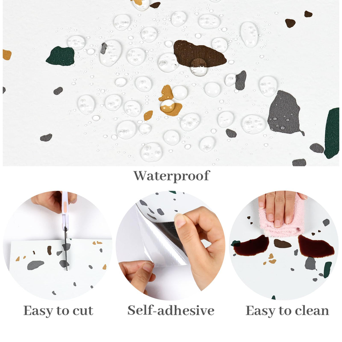 12"x12" 20 Pack Modern White Terrazzo Floor Tiles Peel and Stick Waterproof Bathroom Vinyl Flooring Sticky Tiles for