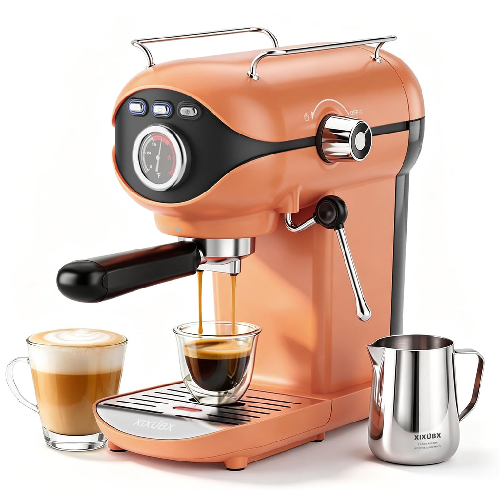 Espresso Machine, Compact Espresso Maker with Milk Frother, Orange