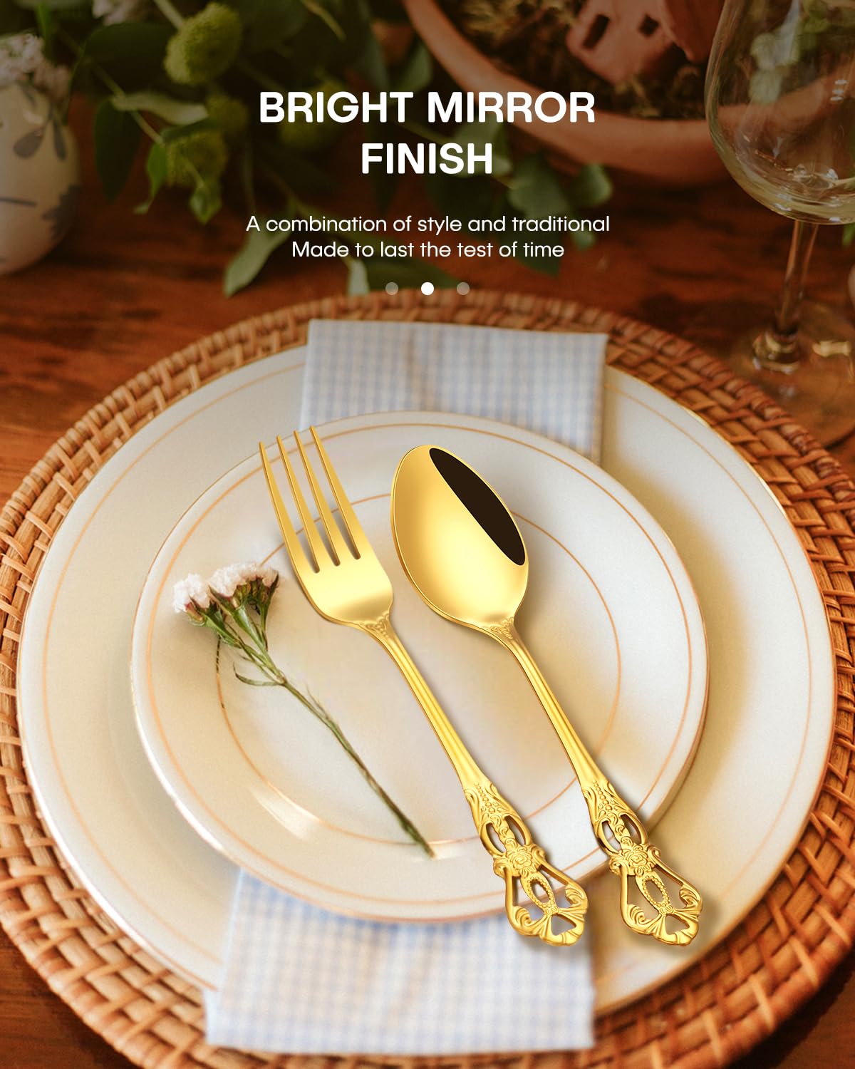 60 Pcs Retro Royal Gold Silverware Set, Stainless Steel Gold Utensils Cutlery Set for 12, Gorgeous Flatware Set