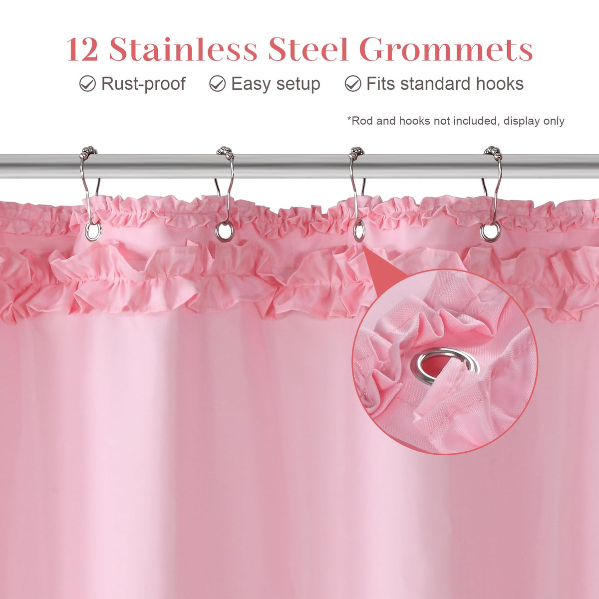 Ruffle, Pink Girls Women Fabric with Delicate Handcrafted Ruffles, Waterproof Ruched Farmhouse Decorative Bathroom