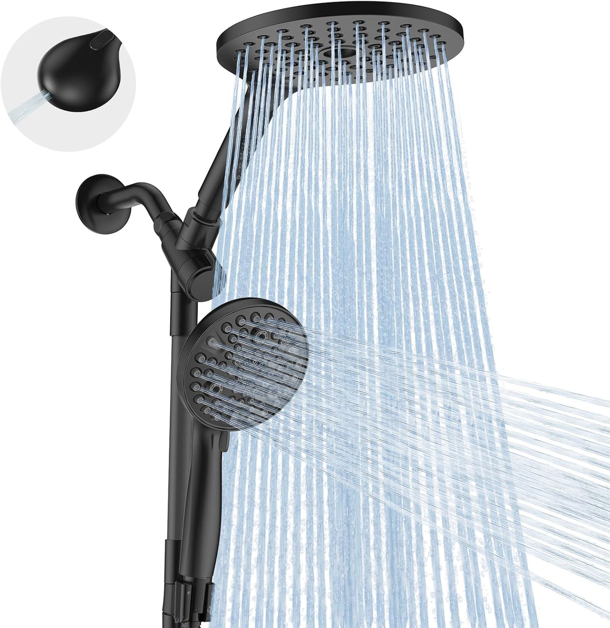 Dual Handheld Shower Head Combo, 2-in-1 Rain Shower Heads System 8 Inch Rainfall Shower Head and 10 Modes High