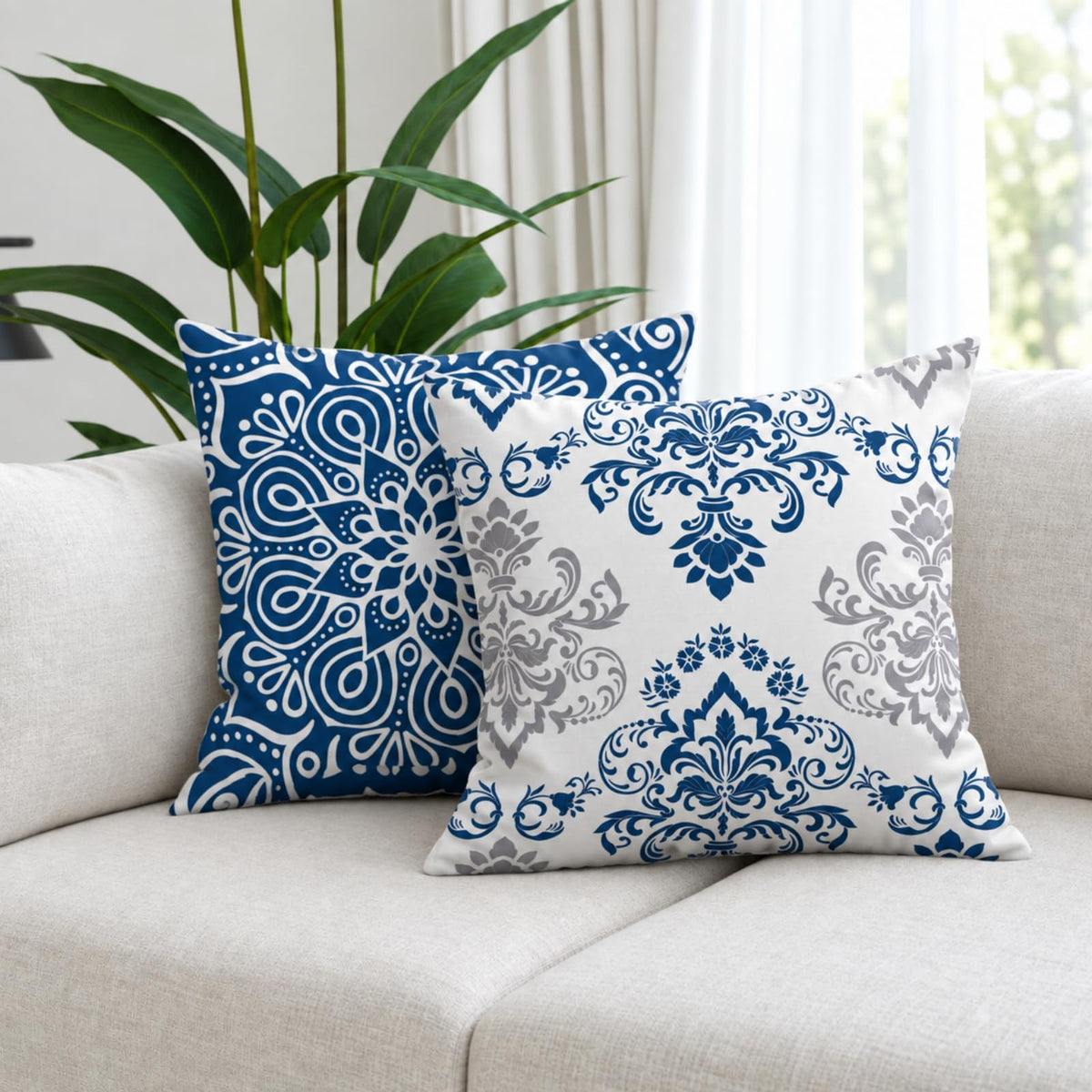 Decorative Throw Pillow Covers 18x18 Set of 4, Blue Modern Simple Square Pillow Case Cushion Cover for Sofa Couch