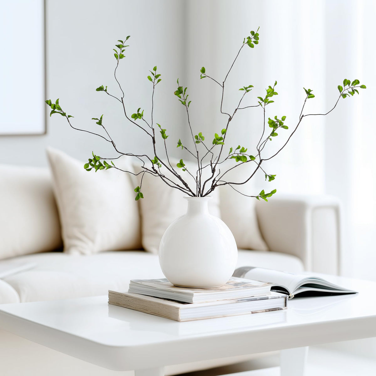 4 Pcs Artificial Ficus Branches for Vase, 35.4 Inch Faux Eucalyptus Stems, Greenery Stems and Realistic Faux Branches