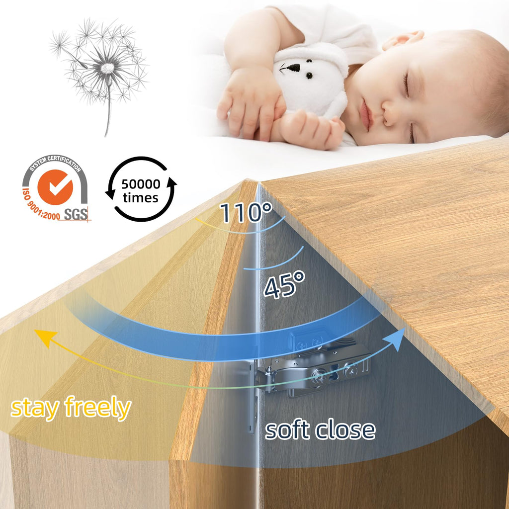 60 Pack Frameless Inset Soft Close Cabinet Hinges Clip on, 3D Adjustable European Cabinet Door Hinge, Self Close