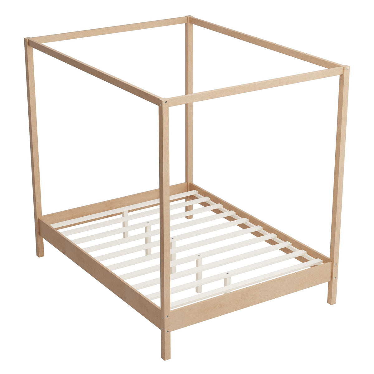 Wooden Canopy Bed with Four Posters, Canopy Bed Frame & 8.3" Storage Space Under Bed, Solid Wood Slats