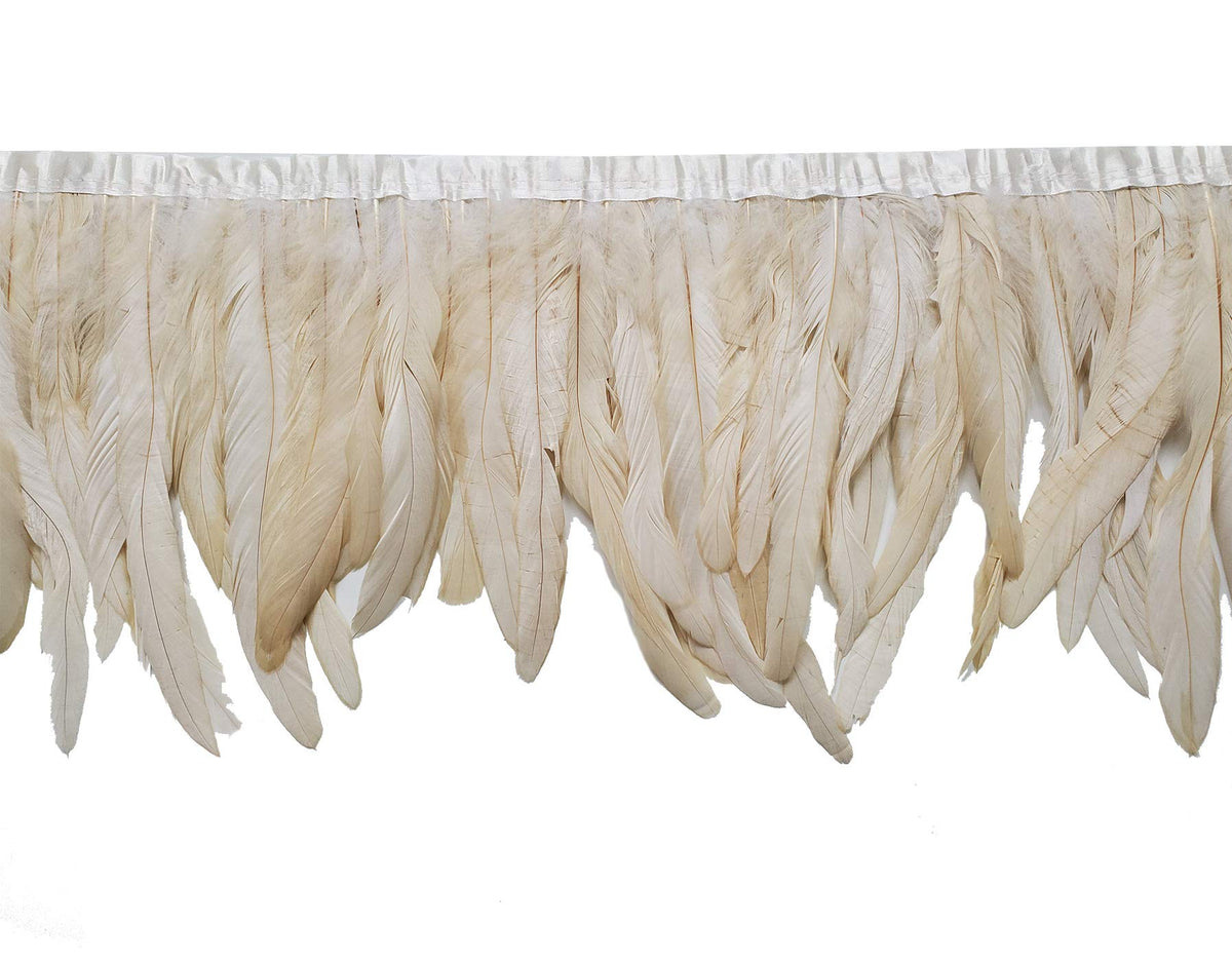 8-10" Rooster Hackle Feather Fringe Trim, Sewing Craft Feather for DIY Decorations-Off White - 2 Yards