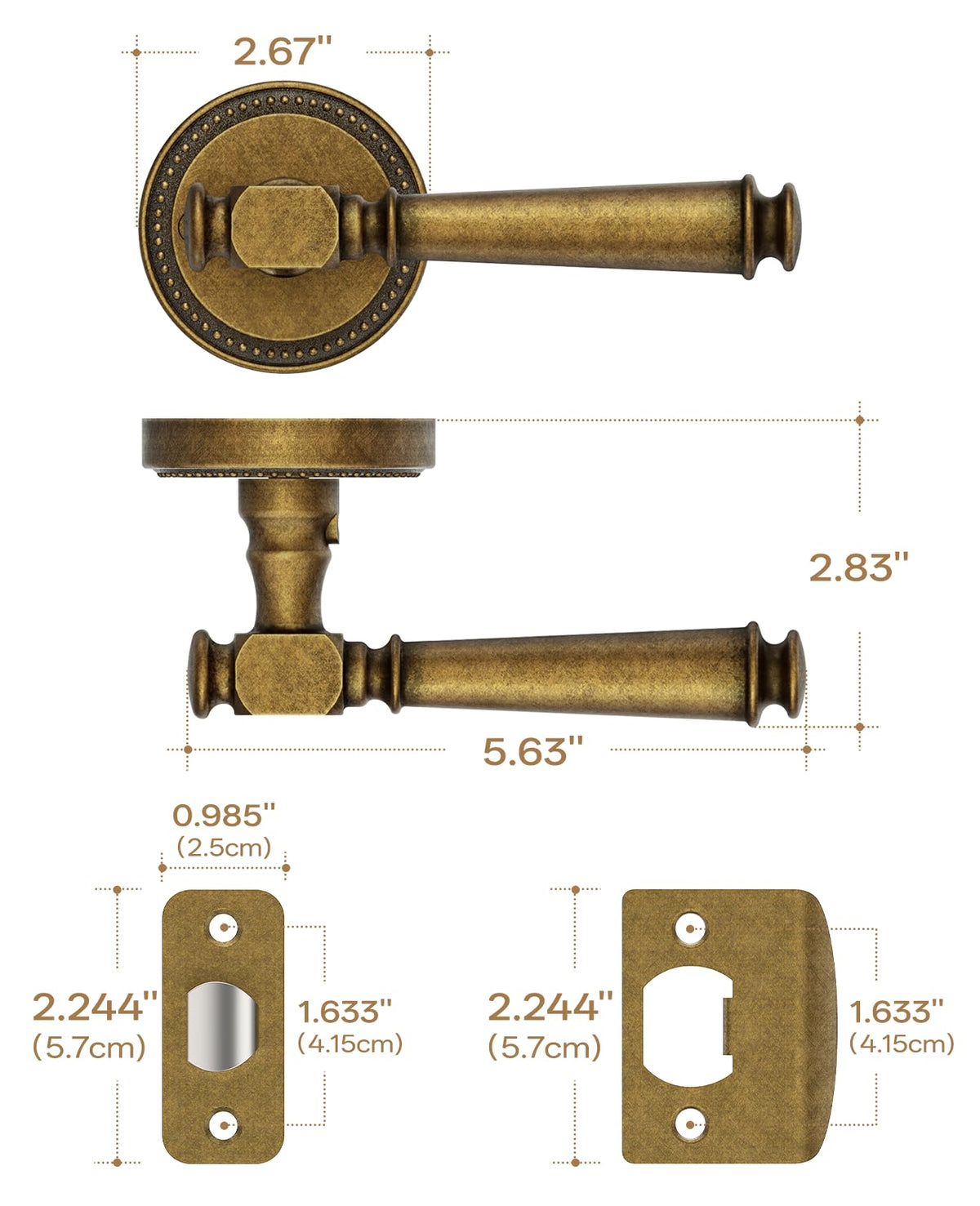6 Pack Brushed Antique Brass Bronze Passage Door Handles