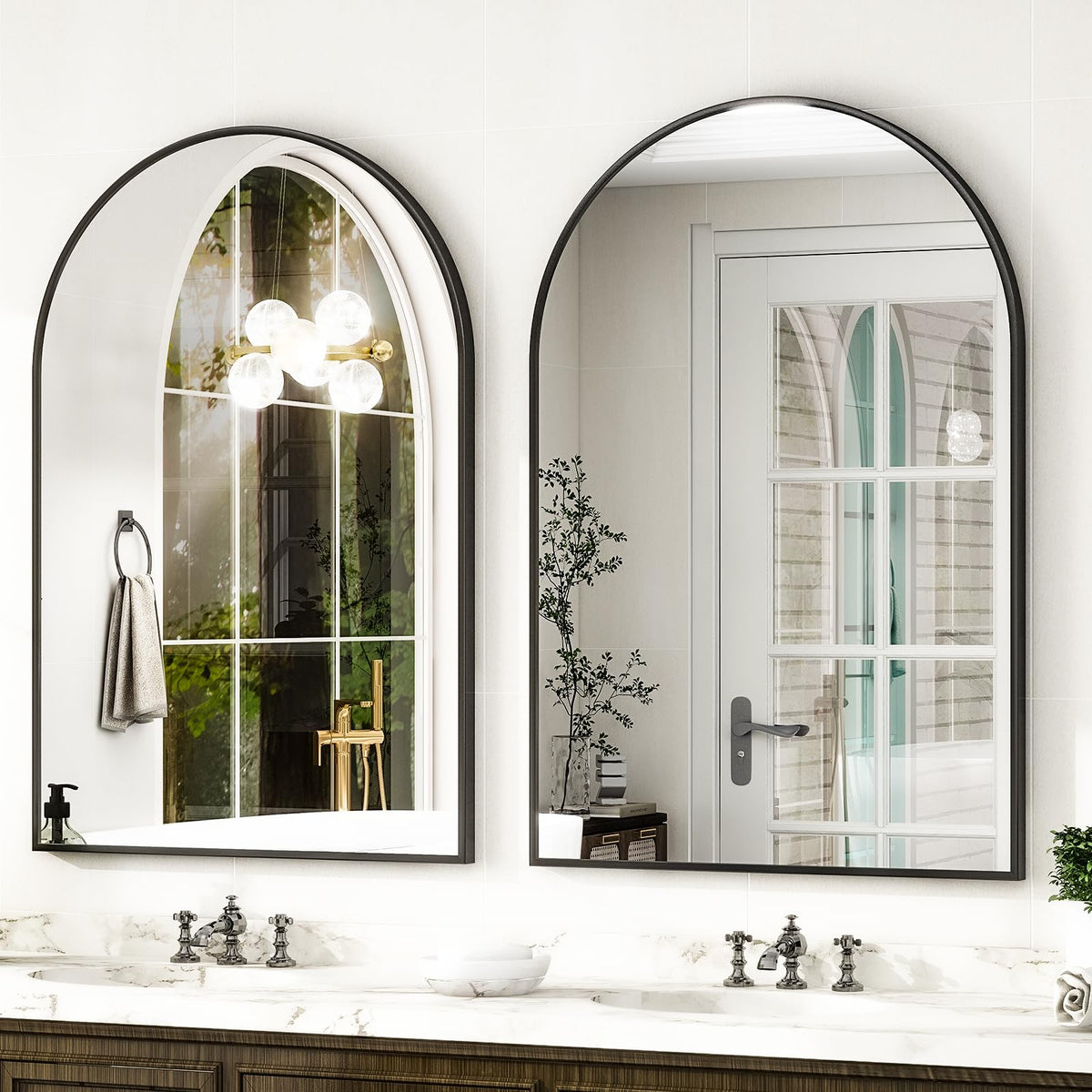 Arched Wall Mirror 30"x40" Black Arch Bathroom Vanity Mirror