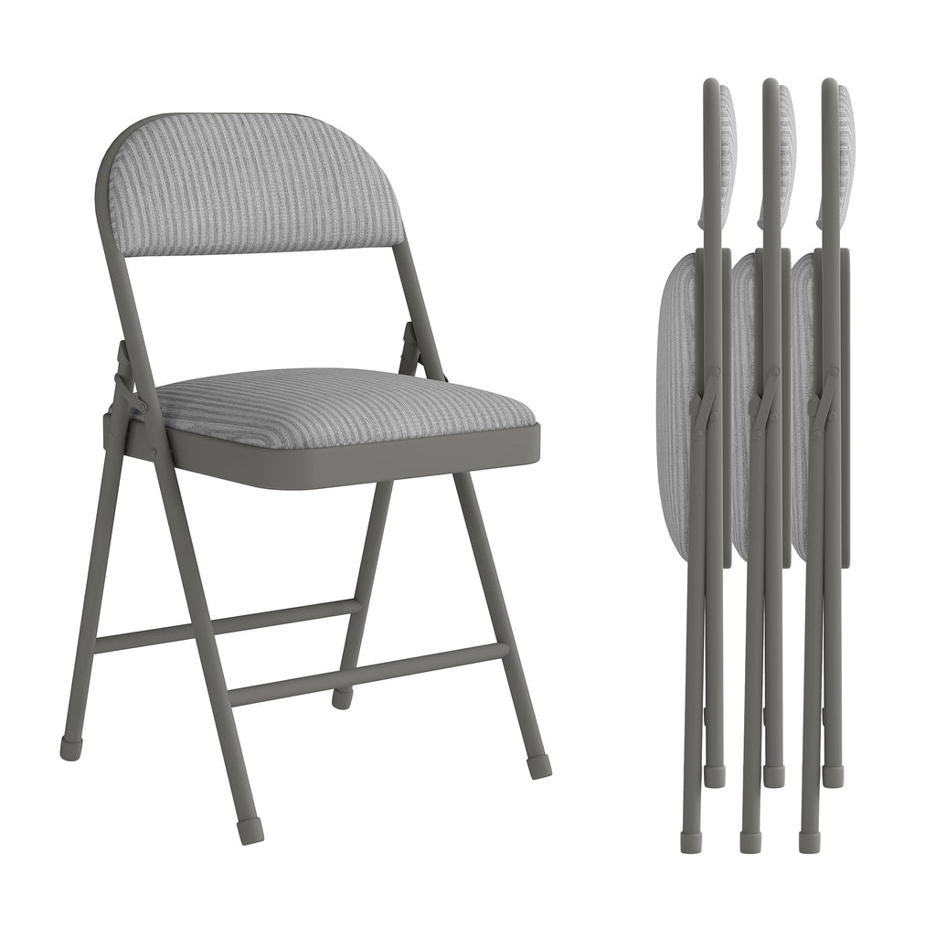 4 Pack Padded Cushion and Back Folding Chairs, Fabric Dining Chair Set with Steel Frame Metal, for Indoor and