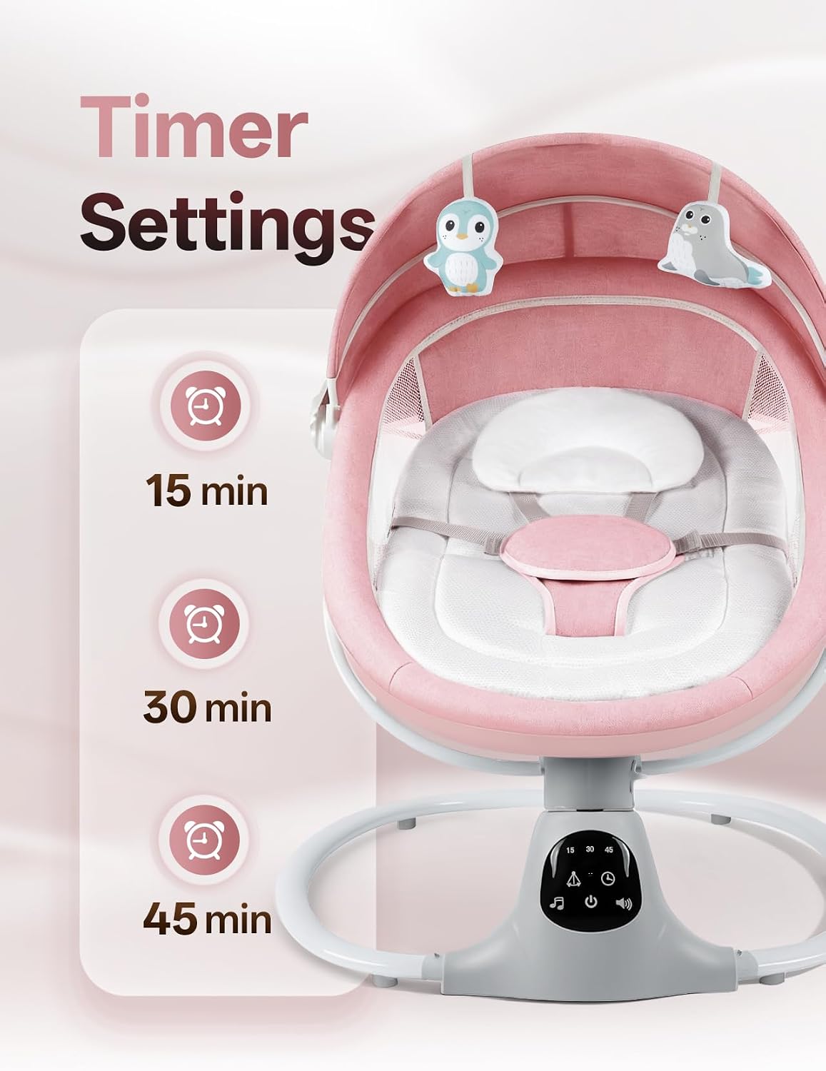 Electric Baby Swing for Infants to Toddler, 12 Music, Remote Control and Bluetooth, Portable Swing for Baby Boy Girl