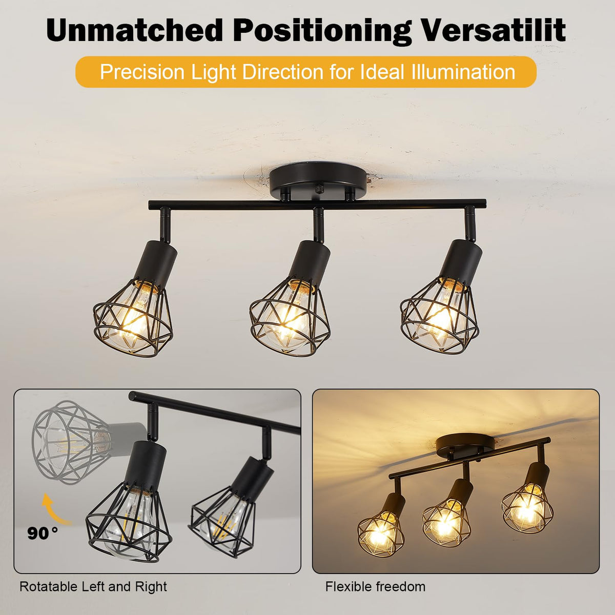 Black Geometric Cage Adjustable Rotatable Track Ceiling Light Fixture