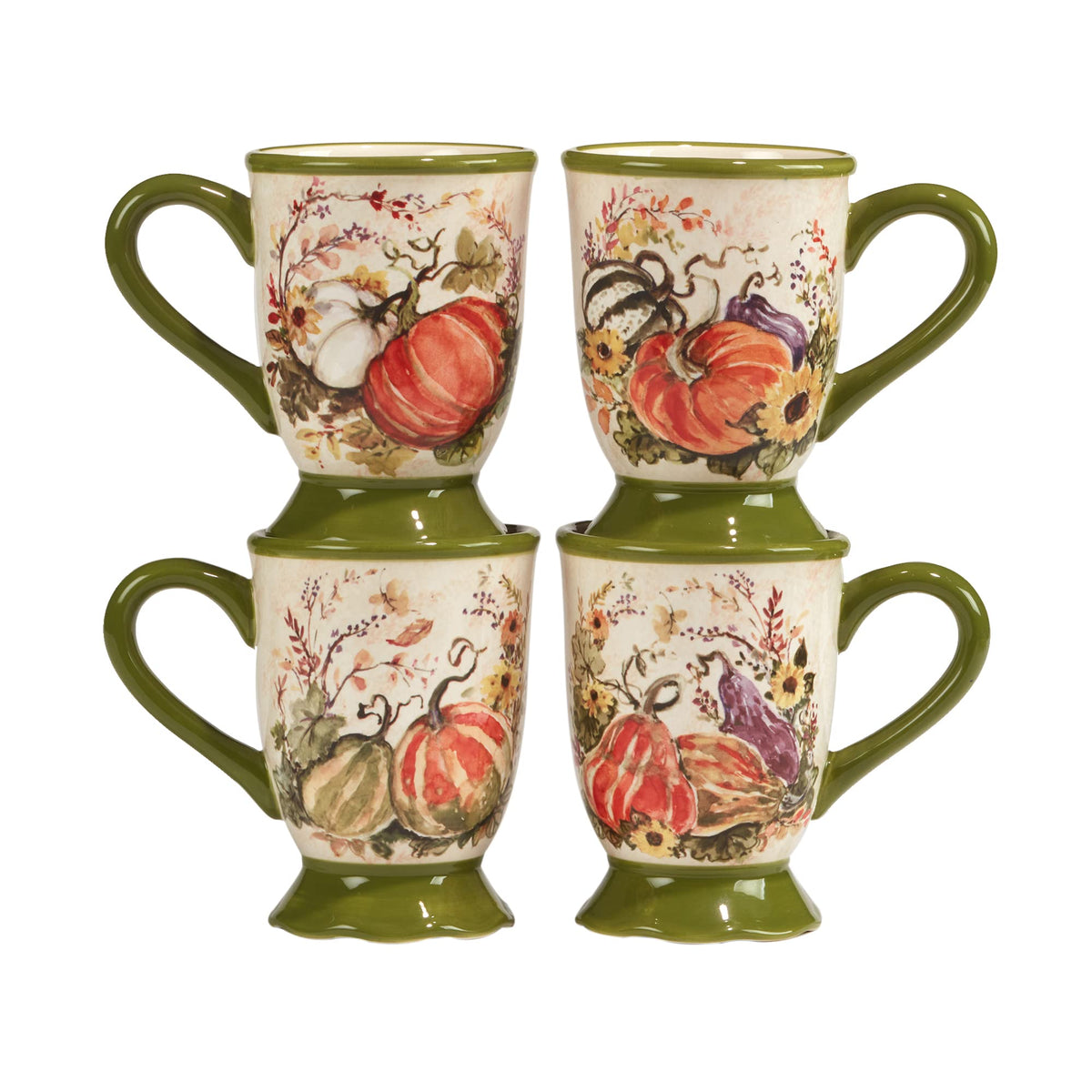 Harvest Morning 16-Piece Ceramic Dinnerware Set, Service for 4 - Celebrate autumn with vibrant pumpkins and florals