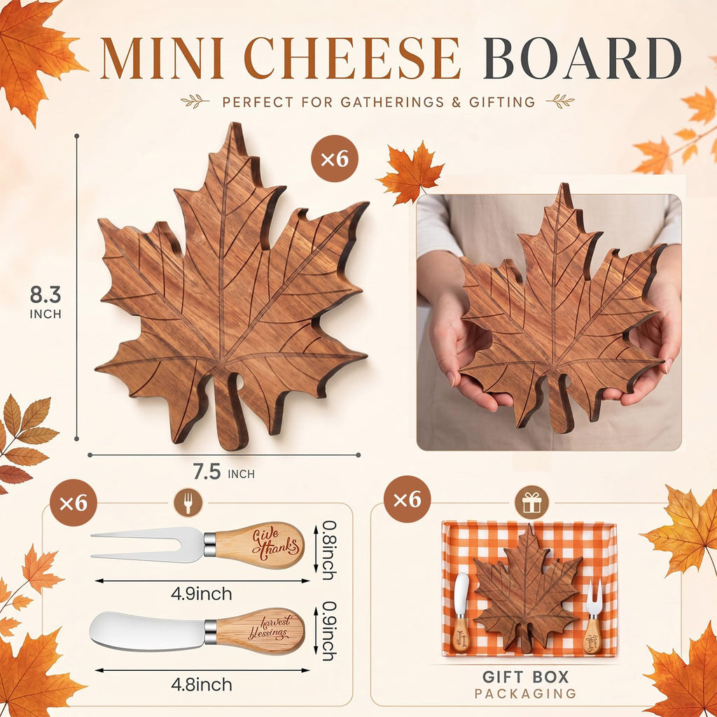 6 Sets Fall Maple Leaf Mini Charcuterie Board Gift, 8.3 x 7.5 in