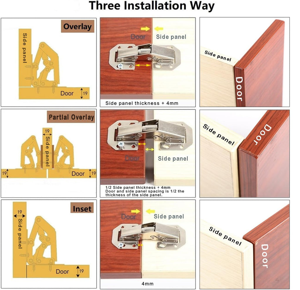 50-Pack Hidden Hinges for Cabinet Doors Frameless, Concealed Cabinet Hinge, 90 Degree Surface Mount Hinges