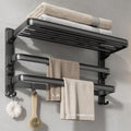 24-Inch Towel Rack,Bathroom Towel Shelf with 2 Towel Bar Foldable Towel Holder with 7 Hooks Towel Storage Organizer &