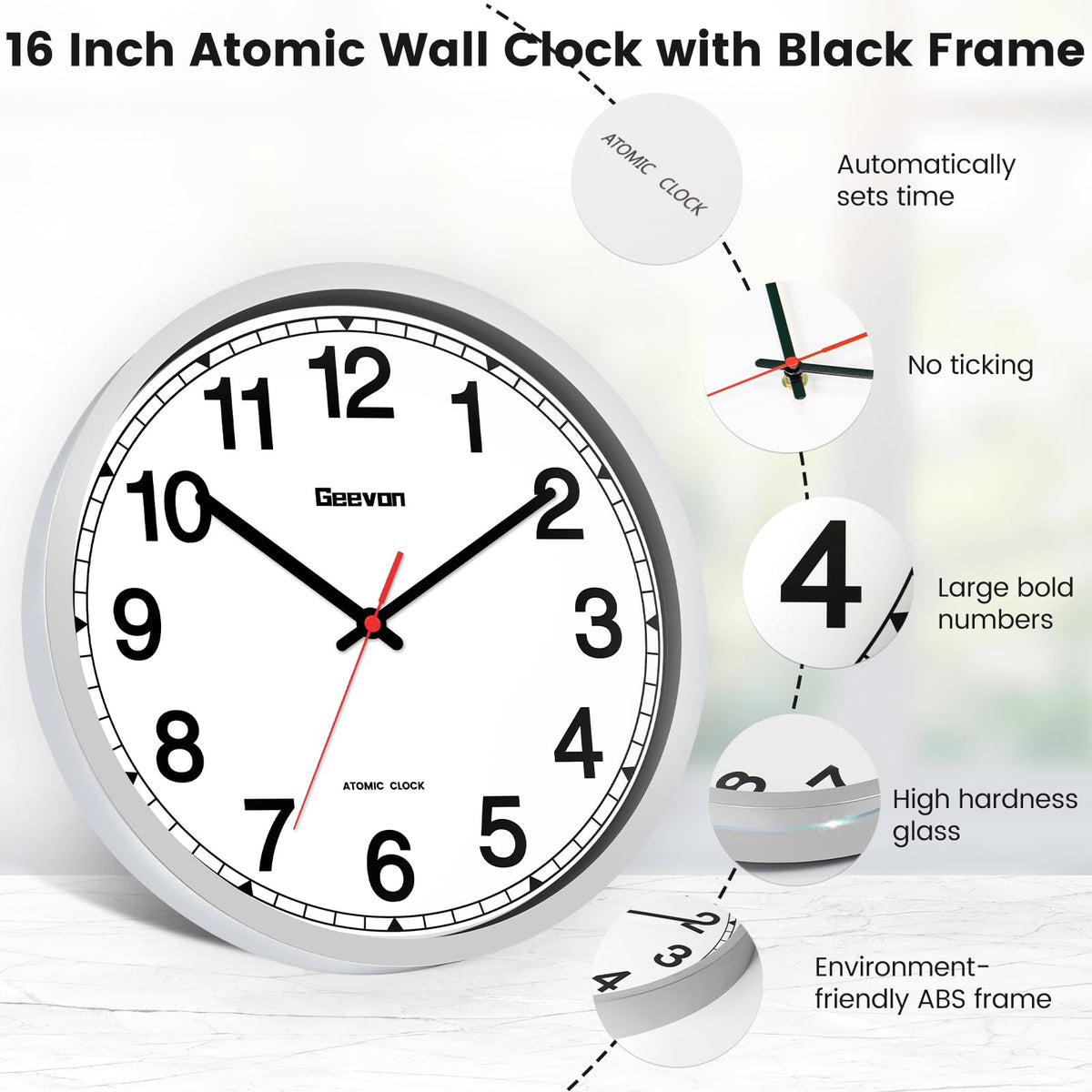Inspired Nelson Style 16" Atomic Wall Clock Self-Setting Analog Clock with Automatic Time