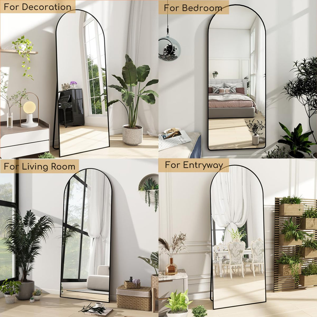 70"x26" Full Length Mirror, Large Arched Floor Mirror, Black