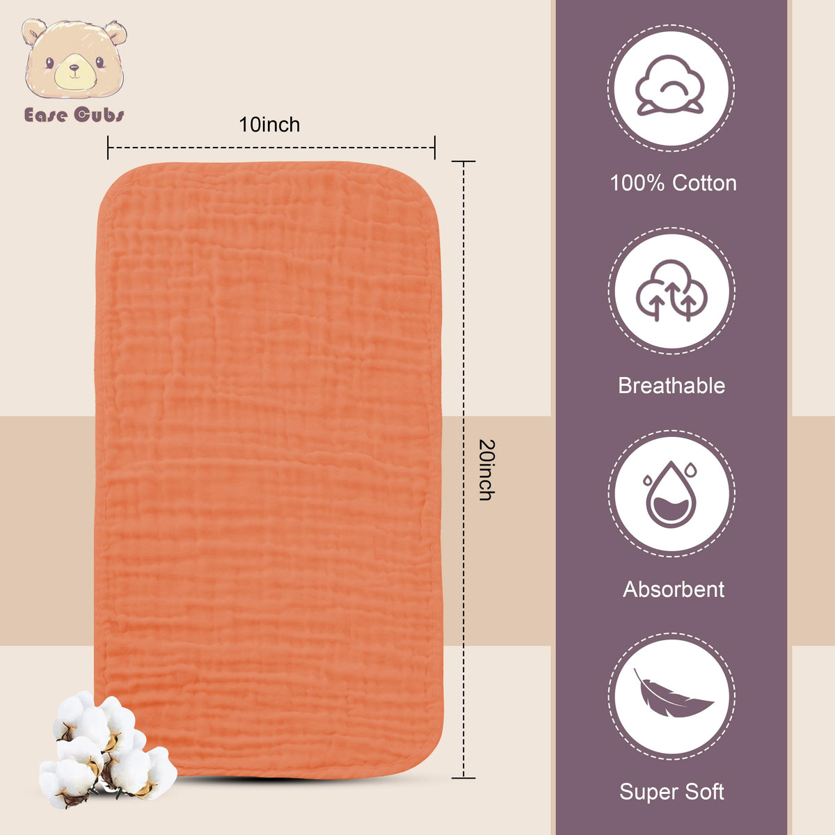 Muslin Burp Cloths Large 100% Cotton Hand Washcloths for Boys & Girls, Baby Essentials Extra Absorbent and Soft