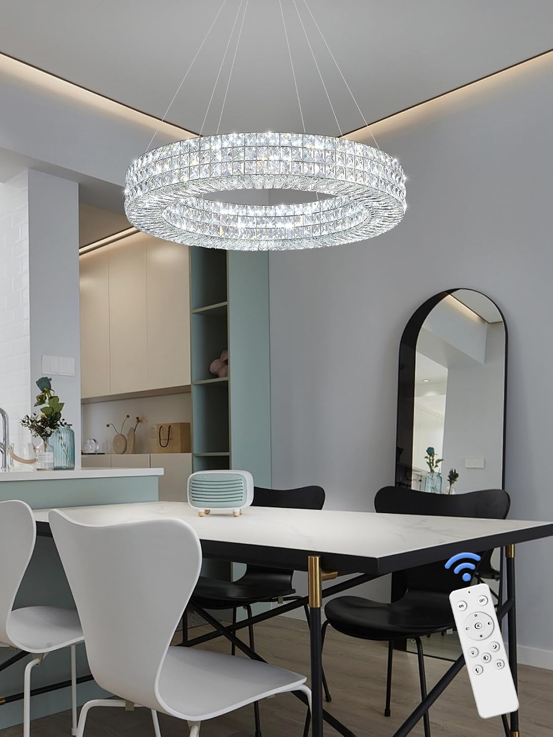 24-Inch Silver Ring Crystal Chandelier in Modern Style for Dining Rooms