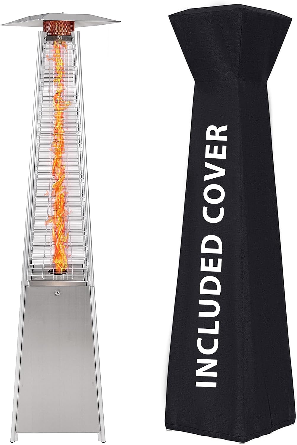 Pyramid Patio Heater, 48000 BTU Glass Tube Propane Patio Heater with Wheels and Cover, Outdoor Propane Heaters
