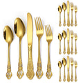 Retro Silverware Gold Set for 4 Stainless Steel Flatware Royal 20 Piece Cutlery Sets Knives Spoons Forks Vintage