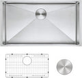Modena 32-Inch Undermount Kitchen Sink - 32 x 19 x 10 in | 16 Gauge T304 Stainless Steel, Sound Guard, Sloped Bottom