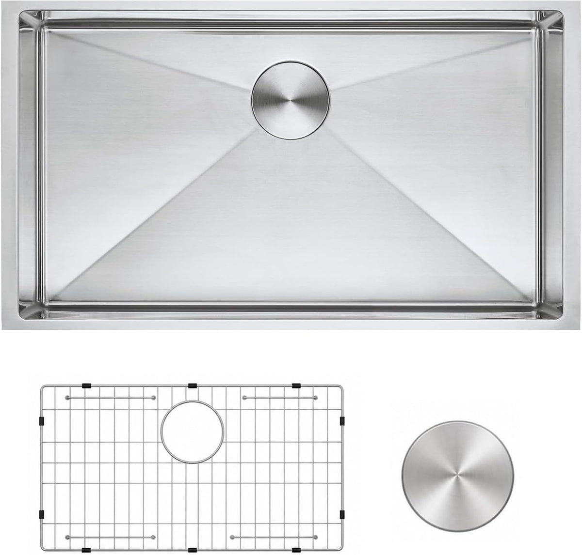 Modena 32-Inch Undermount Kitchen Sink - 32 x 19 x 10 in | 16 Gauge T304 Stainless Steel, Sound Guard, Sloped Bottom