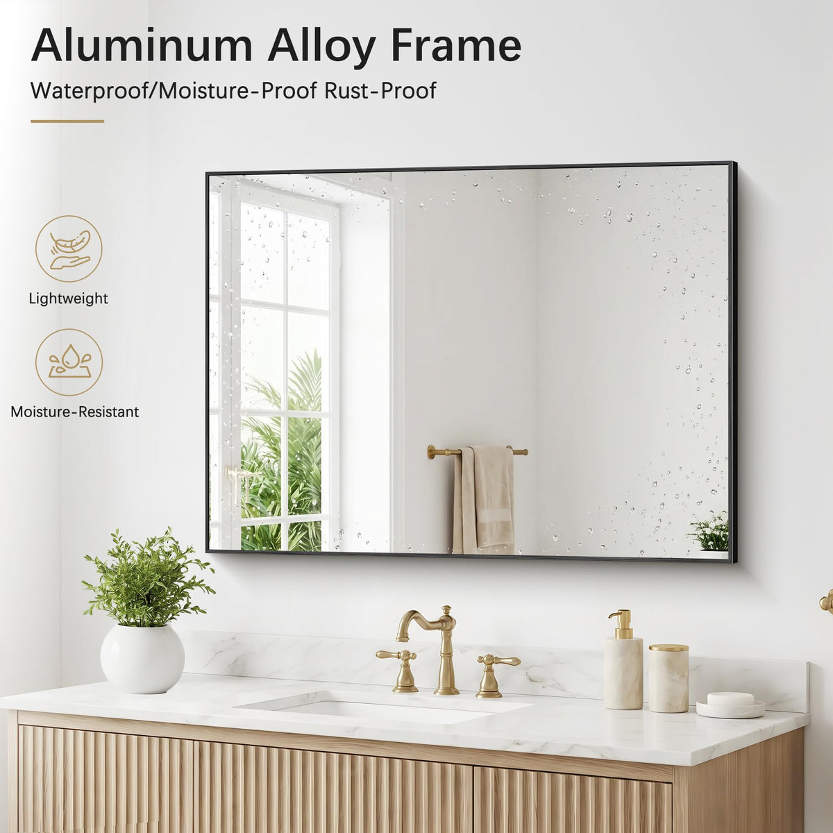 Black Bathroom Mirror for Wall, 30x40 Inch Rectangle Mirrors with Metal Frame