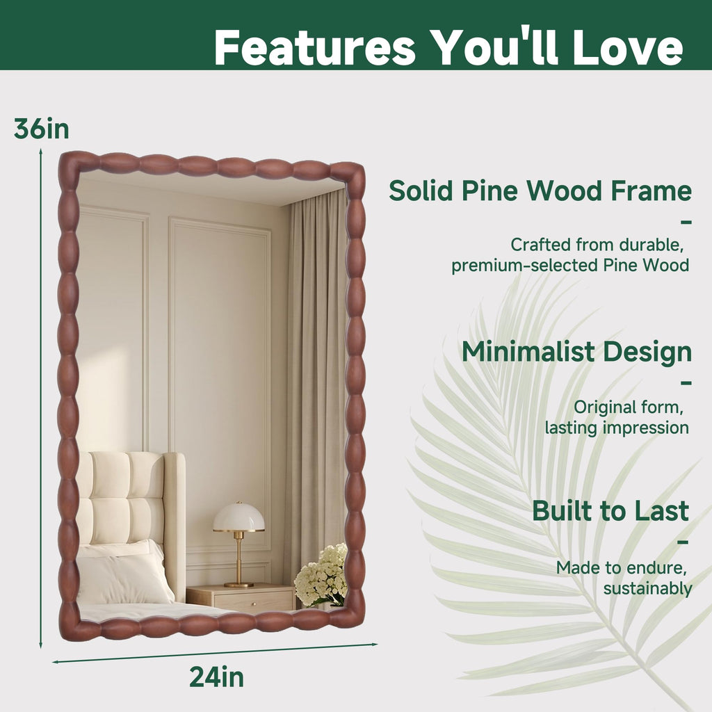 36"x24" Rectangular Solid Wood Farmhouse Decorative Wall Mirror