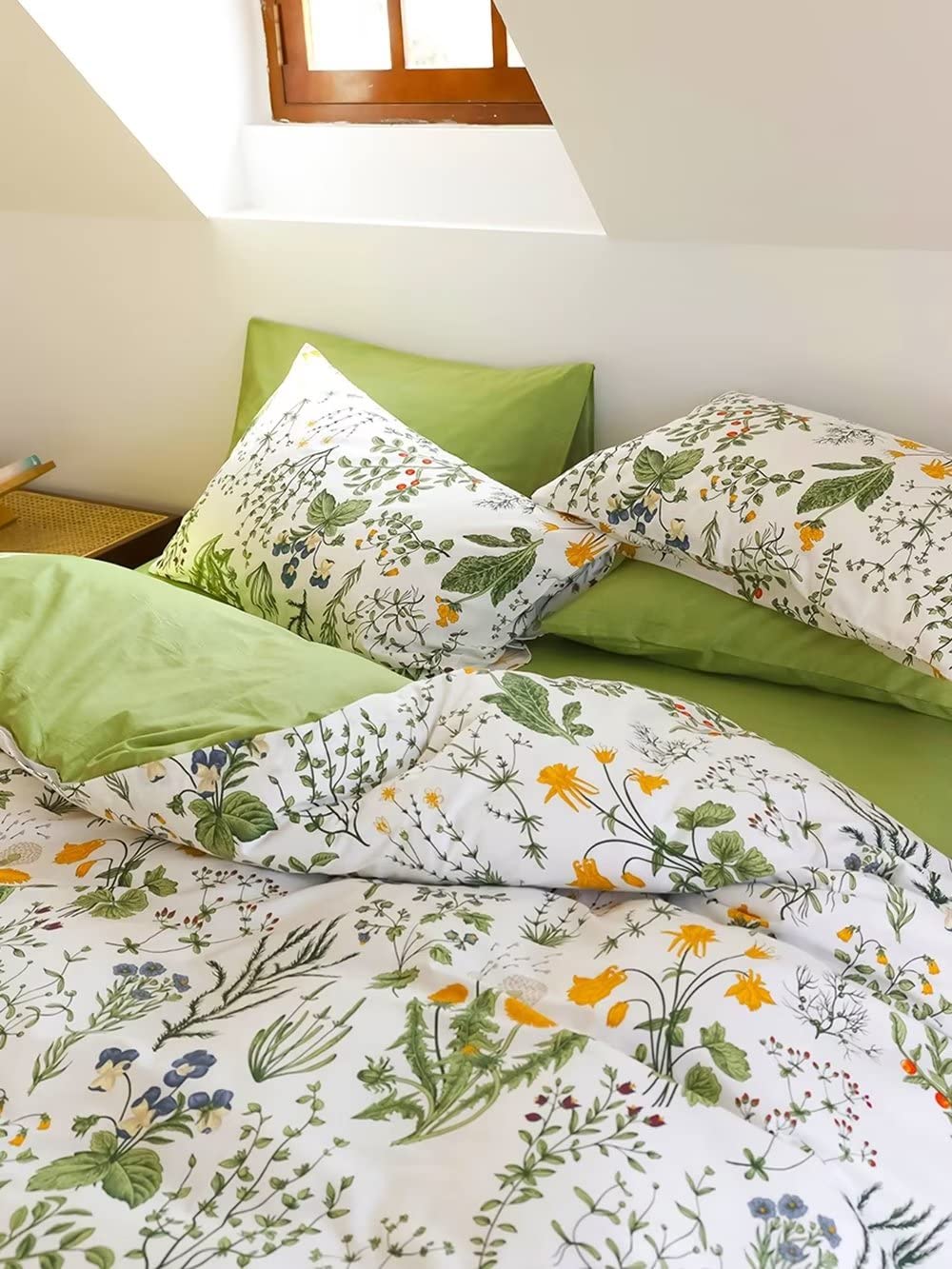 Green Floral Comforter Set Twin Yellow Green Botanical Bedding Set Twin Size Boho Comforter for Girls Women Boy Men