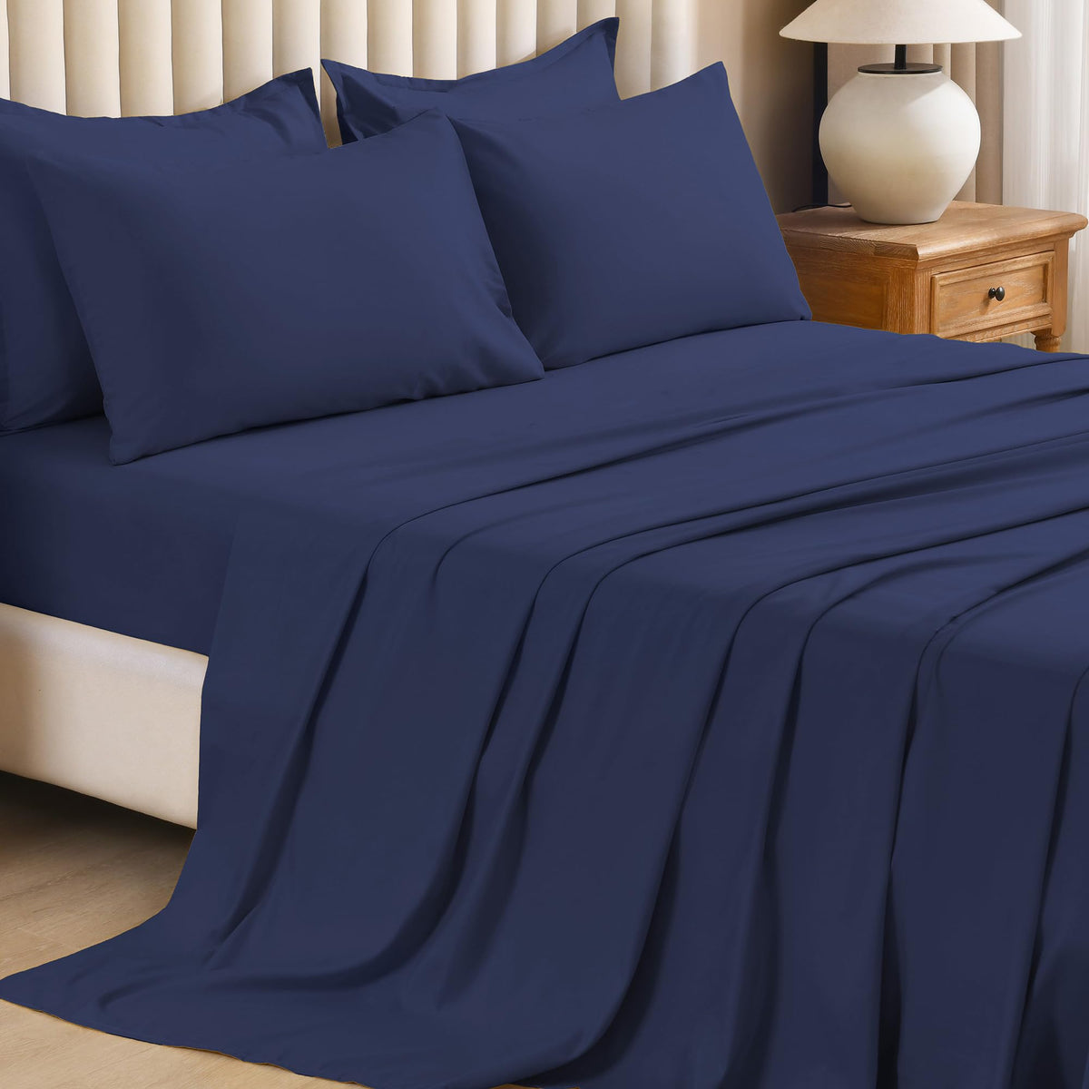 Navy Blue Comforter Set with Sheets - 7 Pieces Bed in a Bag