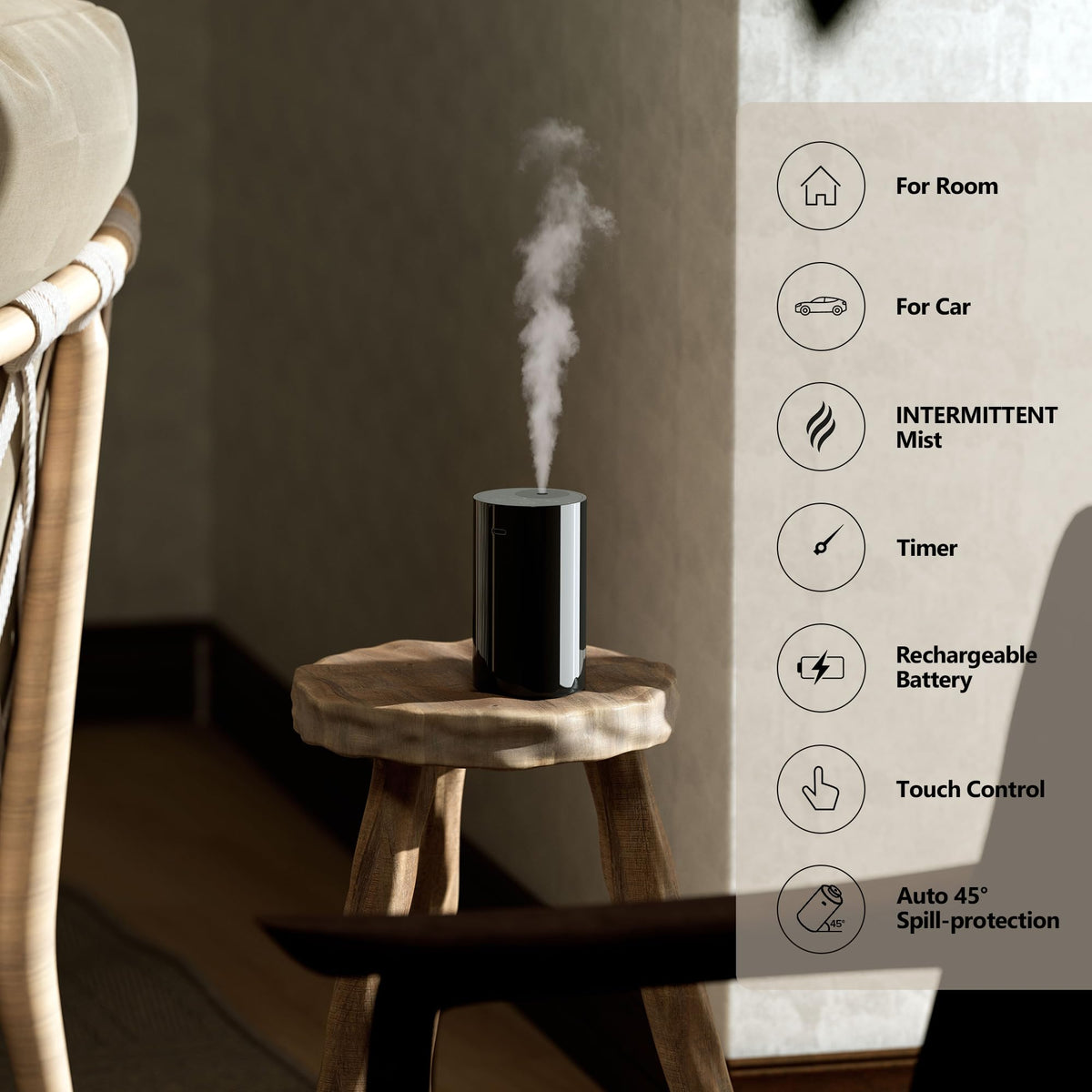 AN8 Waterless Essential Oil Diffuser Starter Kit, Black