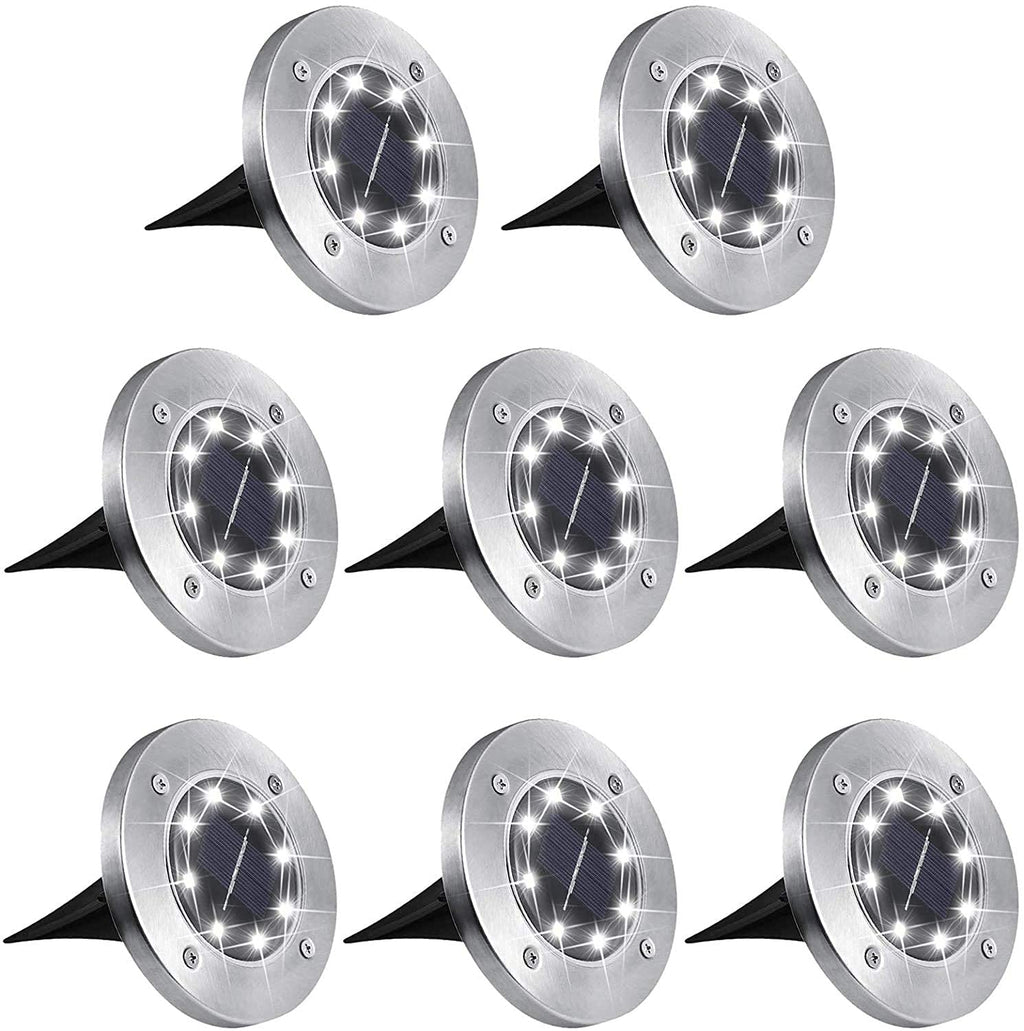 Outdoor Solar Ground Lights, 8 LED Waterproof Garden Disk Lights In-Ground Landscape Lighting for Lawn Patio Pathway