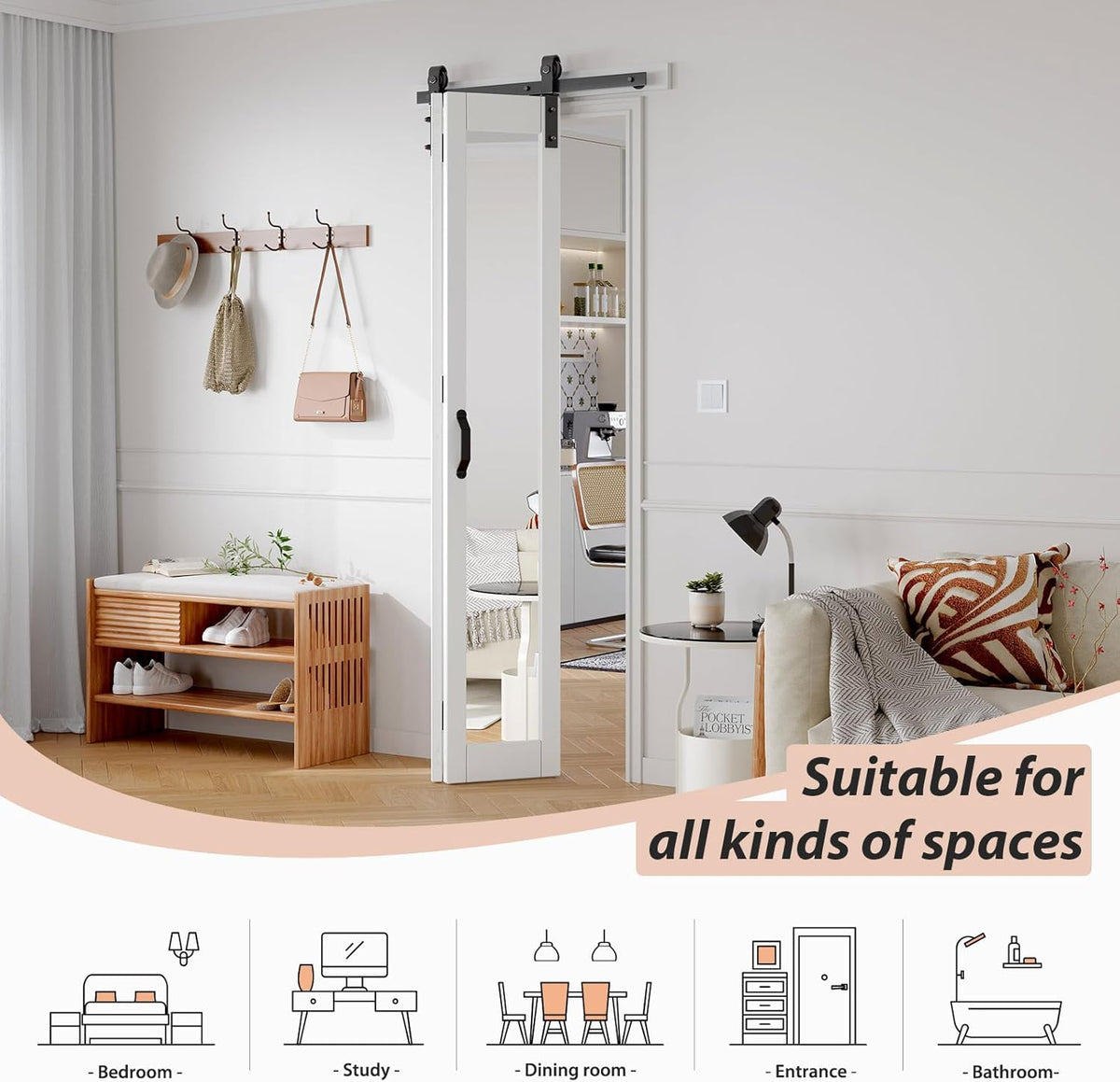 Bifold Barn Doors Double 15x84 with Mirror for Closet,White,Hardware Included