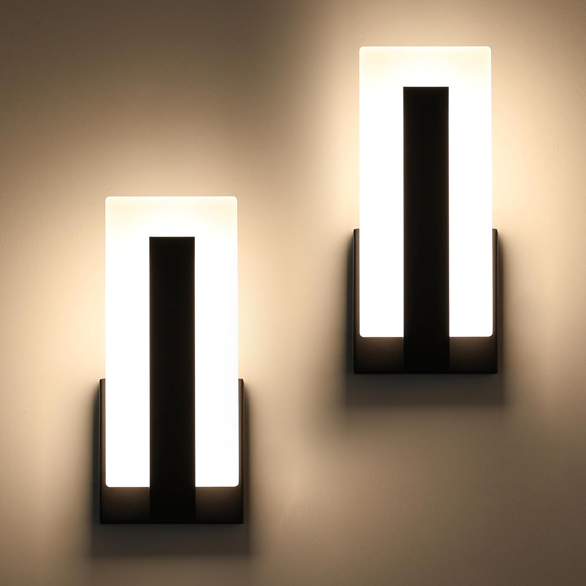 Modern LED Wall Sconce Dimmable Wall Mounted Lamp Set of 2, Black 3000K Warm White Wall Lamp, Hardwired Bathroom