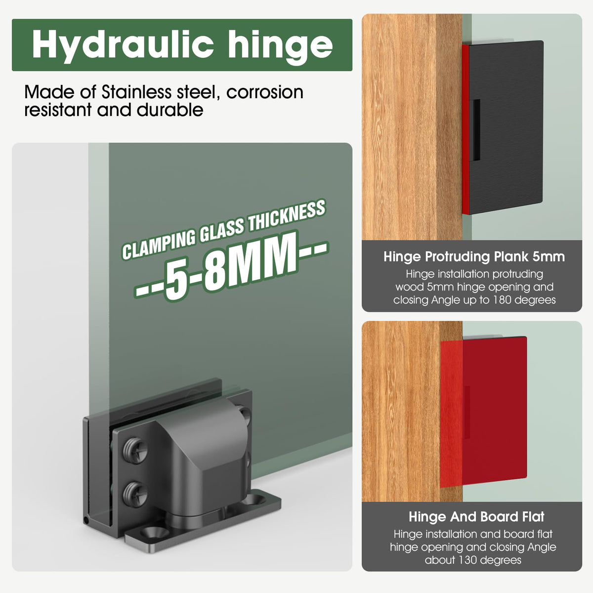 Glass Cabinet Door Hinges, 304 Stainless Steel 5-8mm Glass Doors, Black:2