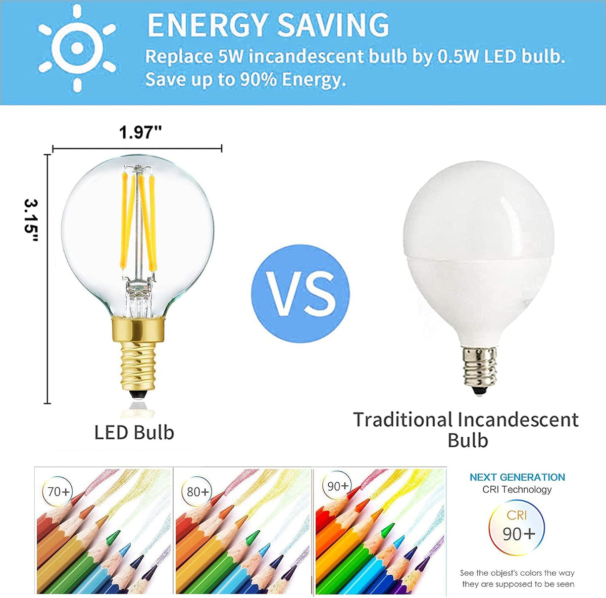 G16.5 LED Bulb,E12 40W Candelabra Dimmable Chandelier Light Bulbs 4000K Daylight White Clear 400lm 4W G50 Vintage LED